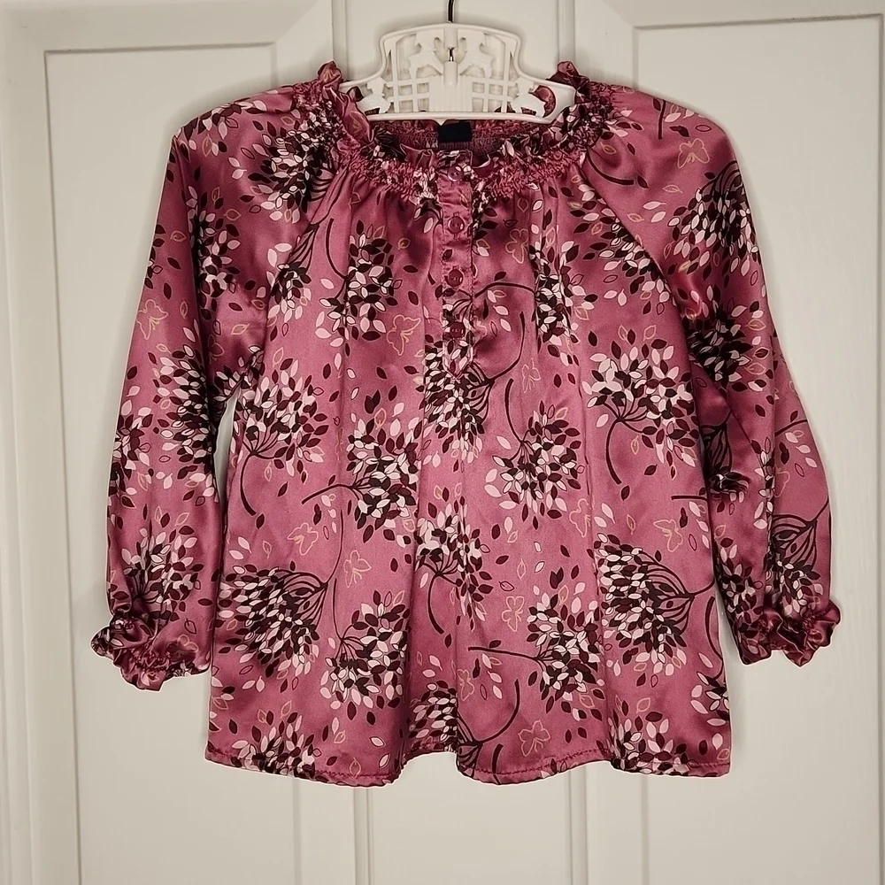 Baby Gap Mauve Floral Shirred Neck Top Size 3T